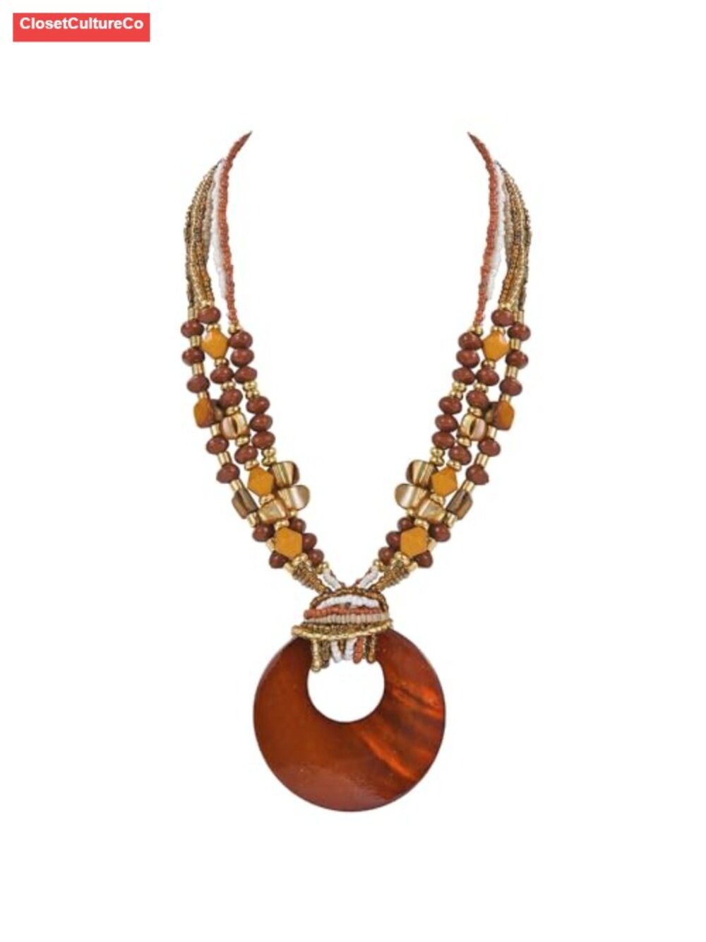 Shell Pendant Strand Necklace Natural Stone Beads Women Boho Statement